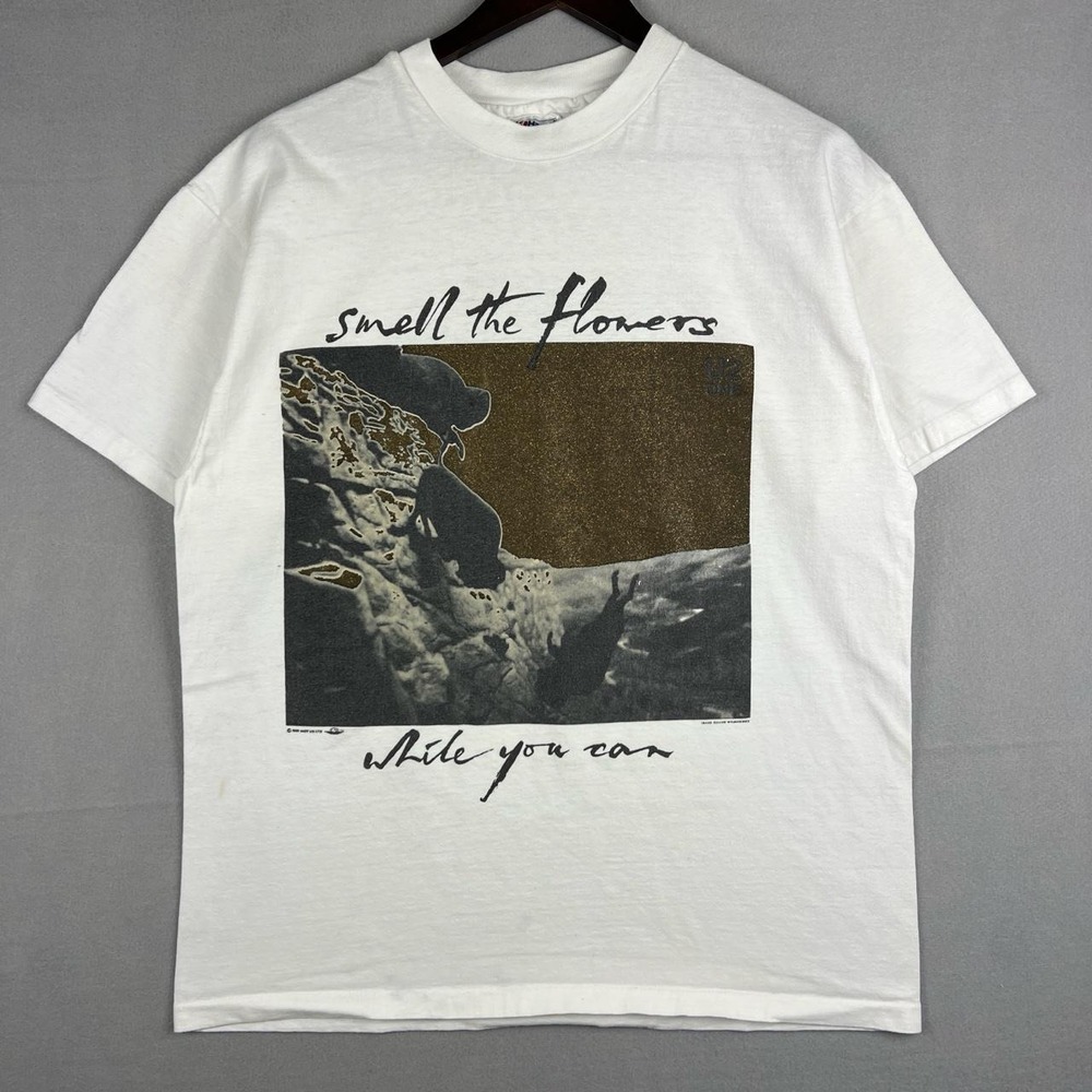 Vintage U2 Smell The Flowers While You Can 1991 White Tee Shirt Men L